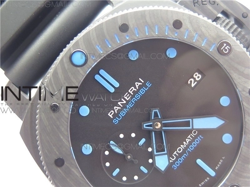 PAM1616 Carbotech 47mm VSF Best Edition Black Dial Blue Markers on Rubber Strap P.9010 Clone
